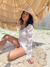 Load image into Gallery viewer, Vamos a La Playa Crochet Dress - White
