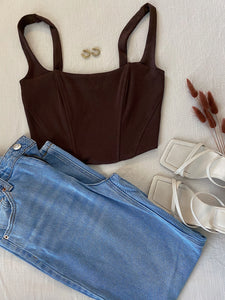 Fall In Love Ribbed Corset Top - Chocolate